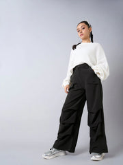 Girls Black Pintuck Parachute Cargos-NVPANT50890