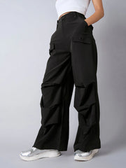 Girls Black Pintuck Parachute Cargos-NVPANT50890