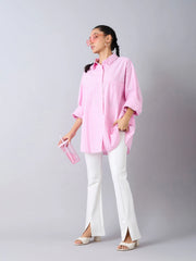 Girls White Front Slit Bell Bottom Zipper Detail Pants-NVPANT50898