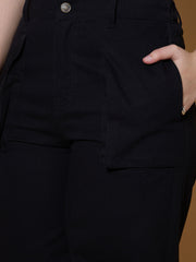 Girls Black Twill Multi Pocket Straight Pants-NVPANT51201