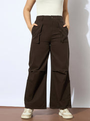 Girls Dark Brown Twill Multi Pocket Straight Pants-NVPANT51202