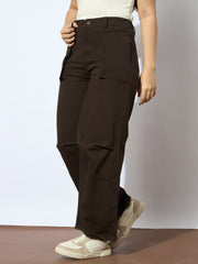 Girls Dark Brown Twill Multi Pocket Straight Pants-NVPANT51202