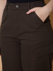 Girls Dark Brown Twill Front Seam Straight Pants-NVPANT51203