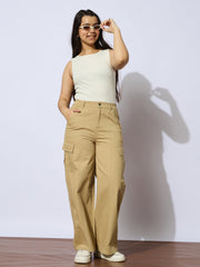 Girls Beige Twill Front Seam Straight Pants-NVPANT51204