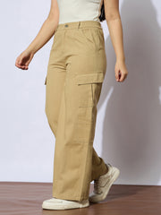 Girls Beige Twill Front Seam Straight Pants-NVPANT51204