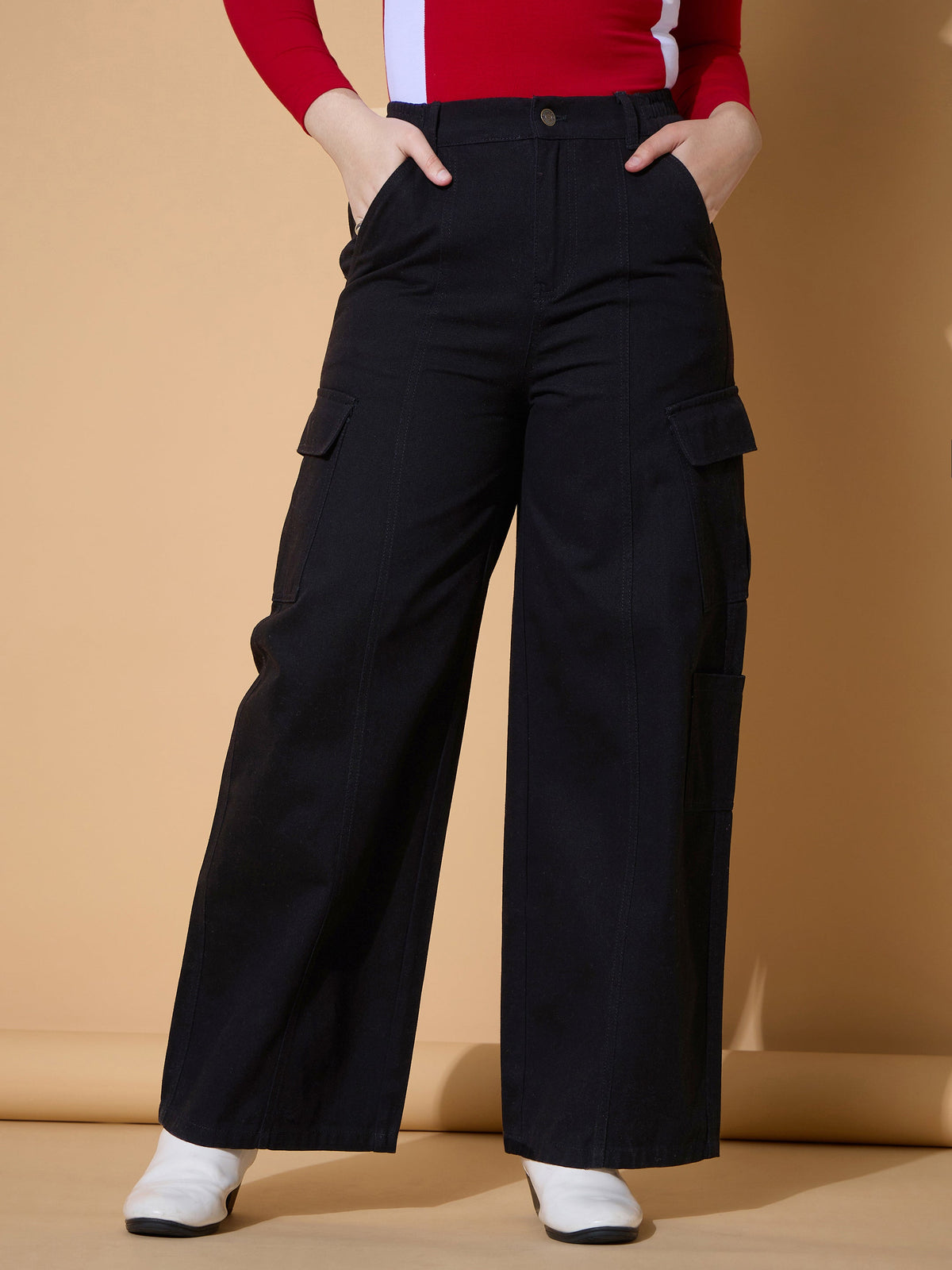 Girls Black Twill Front Seam Straight Pants-NVPANT51205