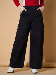 Girls Black Twill Front Seam Straight Pants-NVPANT51205