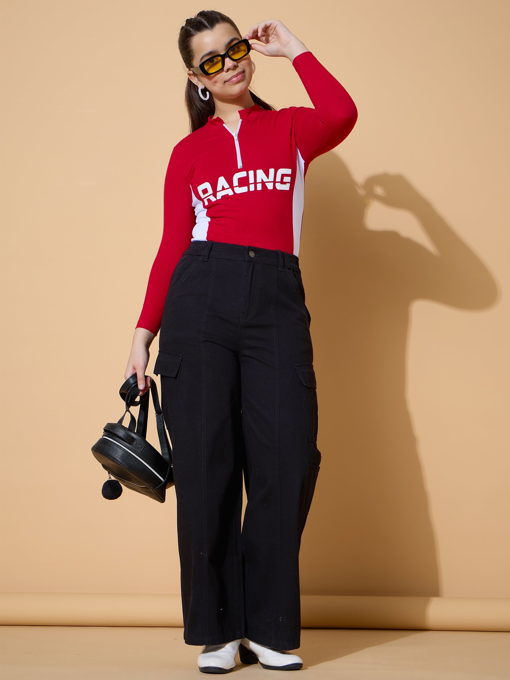 Girls Black Twill Front Seam Straight Pants-NVPANT51205