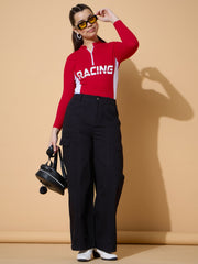 Girls Black Twill Front Seam Straight Pants-NVPANT51205