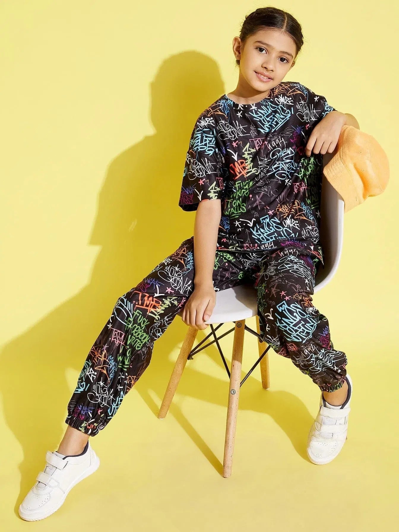 Girls Black Text Top & Joggers Set | Kids Clothing Online