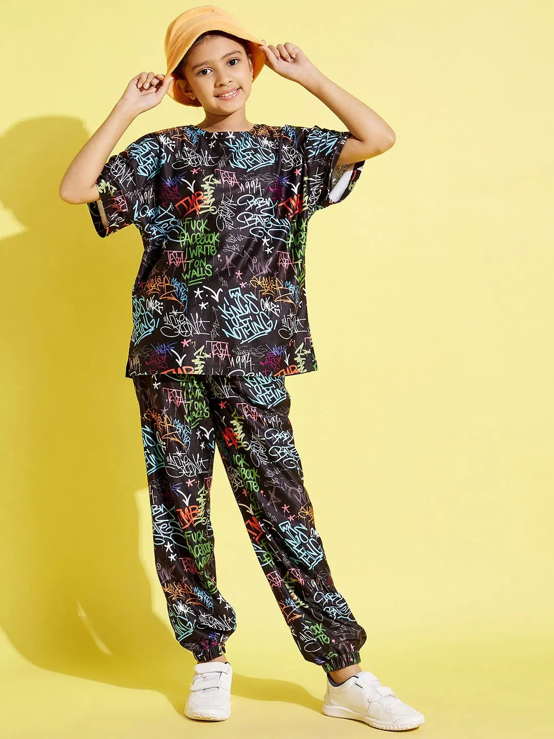 Girls Black Text Top & Joggers Set | Kids Clothing Online