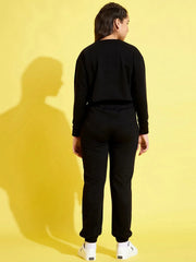 Girls Black Terry Sweatshirt With Paper Bag Joggers