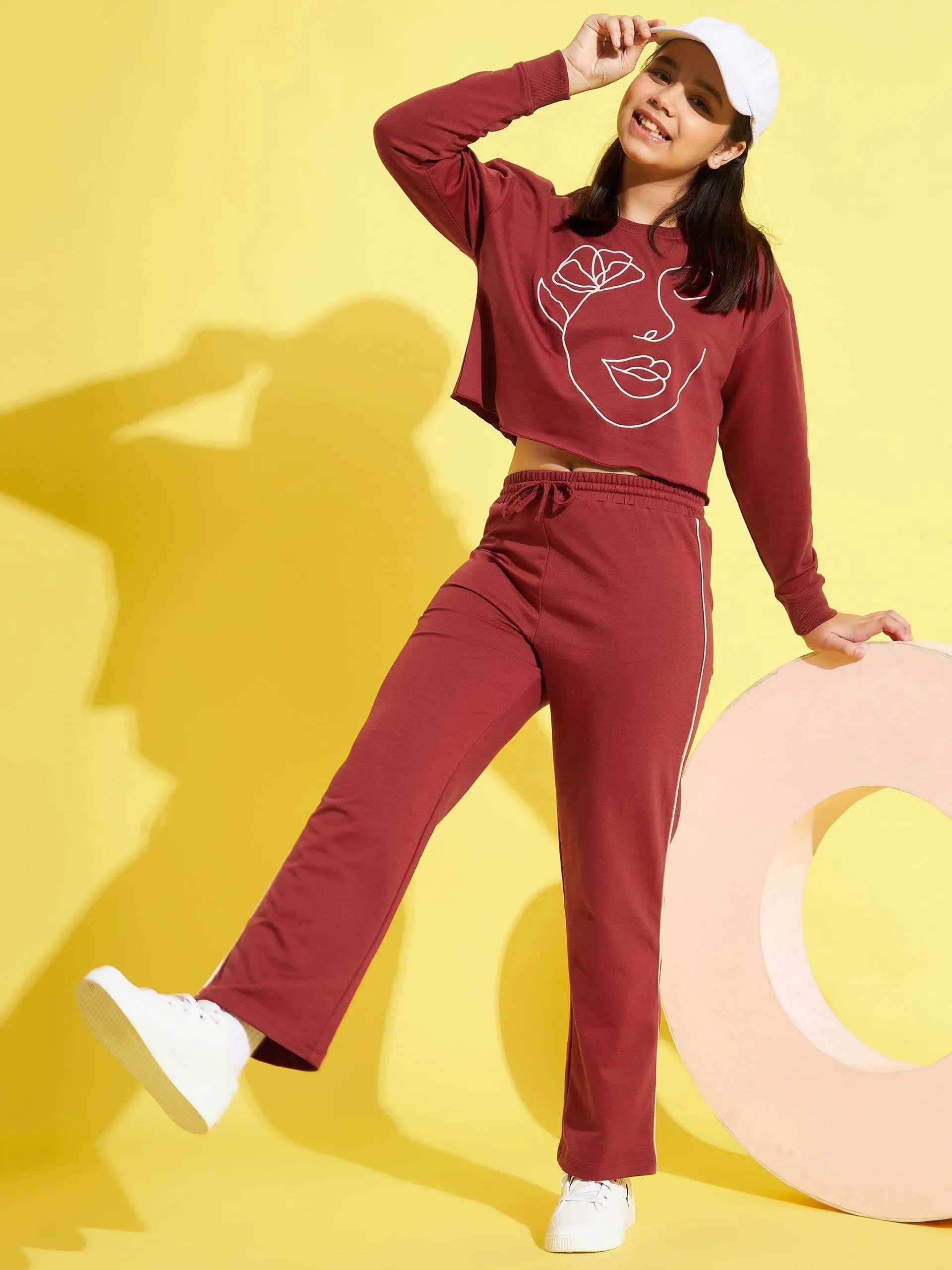 Rust Embroidered Sweatshirt & Track Pants Set | Girls Kids Clo...