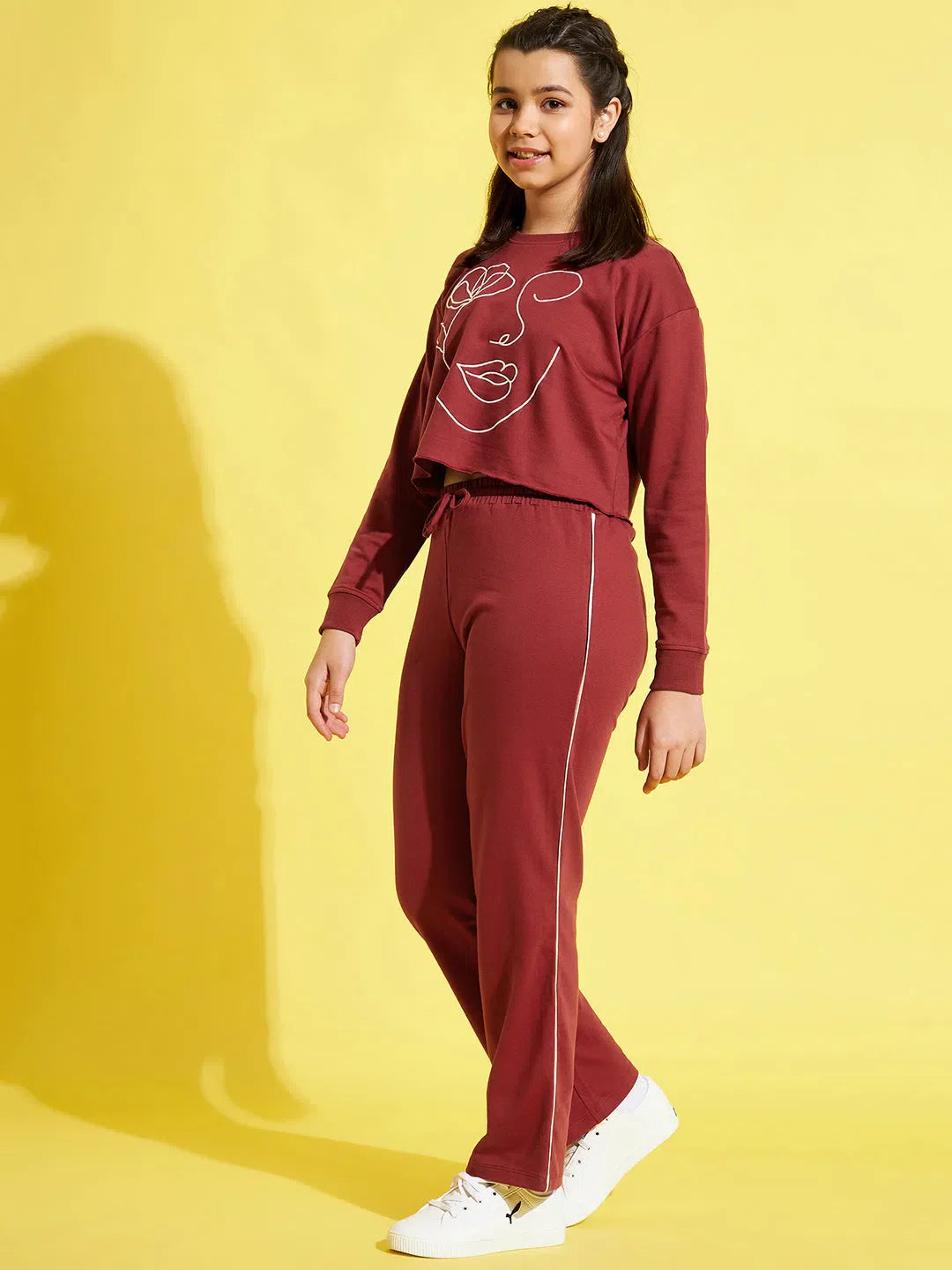 Rust Embroidered Sweatshirt & Track Pants Set | Girls Kids Clo...