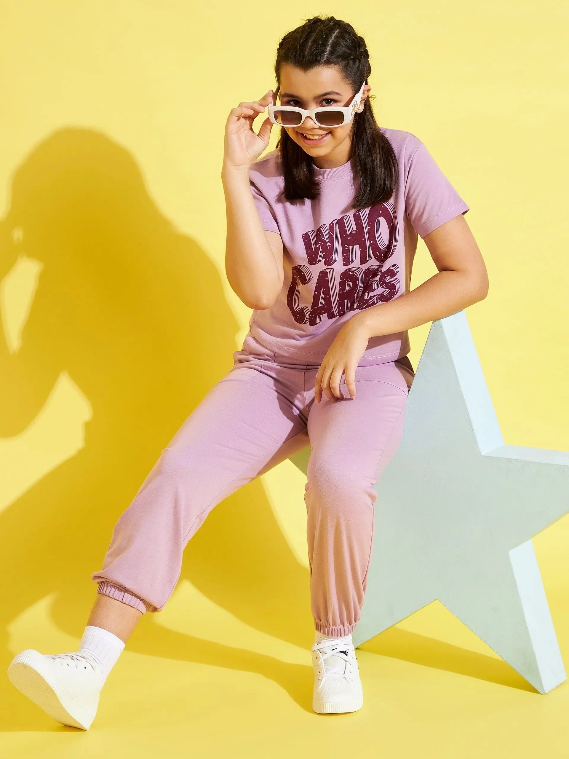 Girls Lavender Crop Top & Joggers Set | Kids Clothing Online