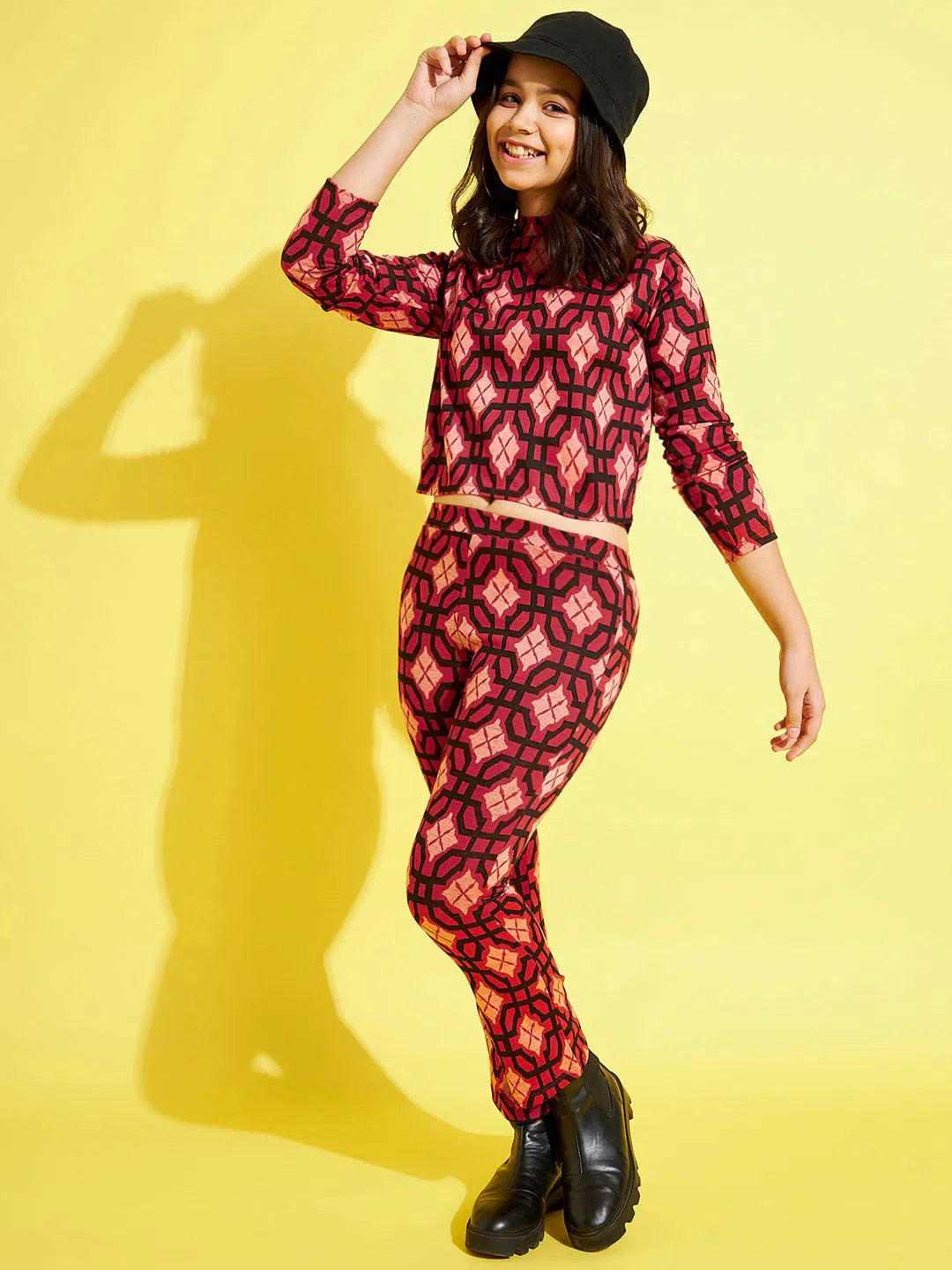 Girls Red & Black Geo Top & Bell Bottom Pants | Kids Clothing