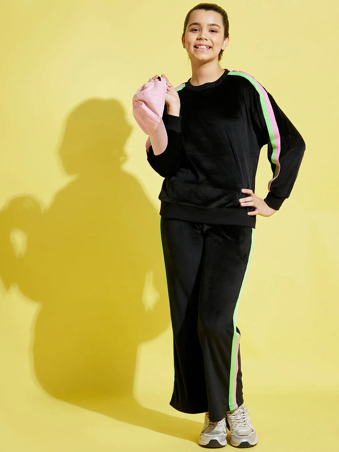 Black Velour Sweatshirt & Track Pants - Girls Joggers Set