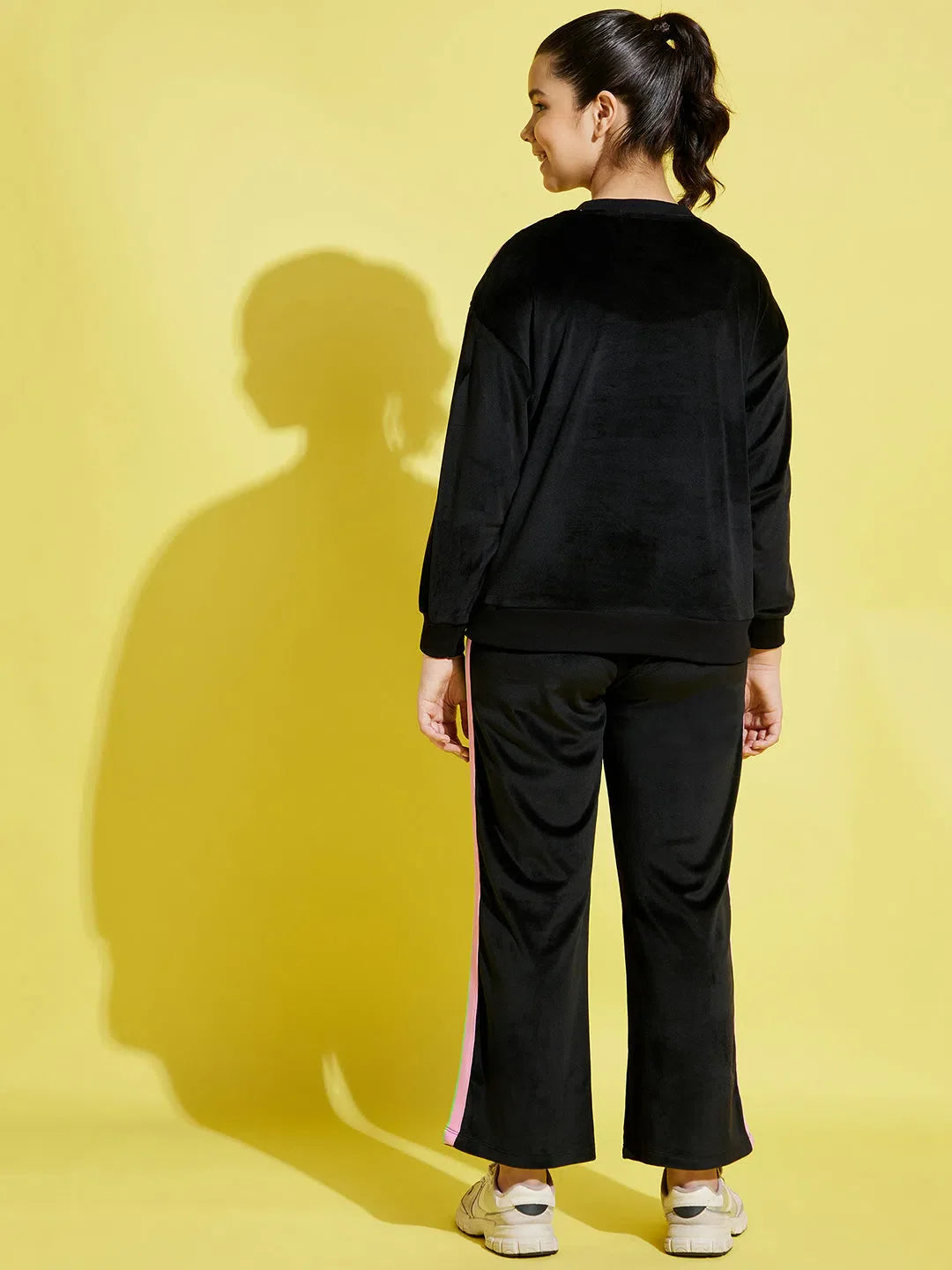 Black Velour Sweatshirt & Track Pants - Girls Joggers Set