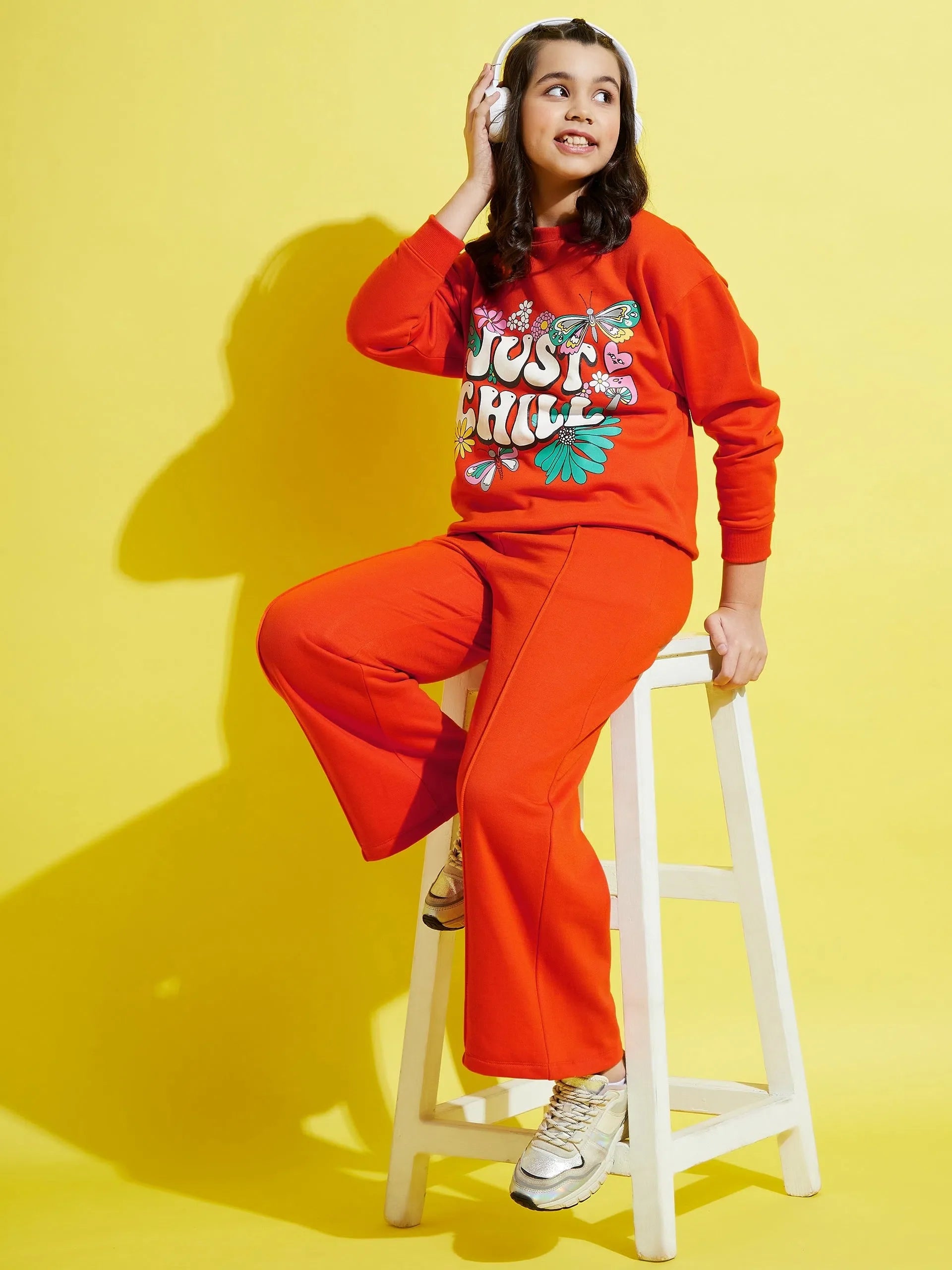 Girls Orange Sweatshirt & Track Pants Set | Kids Clothing