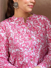 Girls Pink & White Floral Button Top With Sharara Pants-NVSETS96195