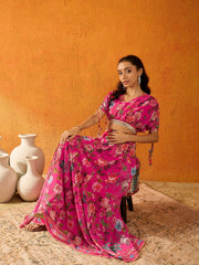 Girls Fuchsia Floral Skirt With Crop Top-NVSETS9952