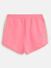 Girls Neon Pink Fleece Rainbow Tape Detail Shorts