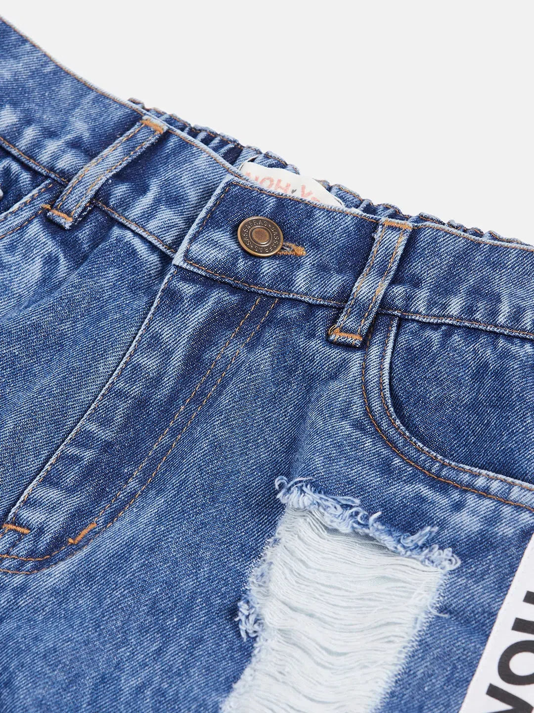 Girls Denim Shorts - Blue Side Tape Raw Hem Kids Clothing