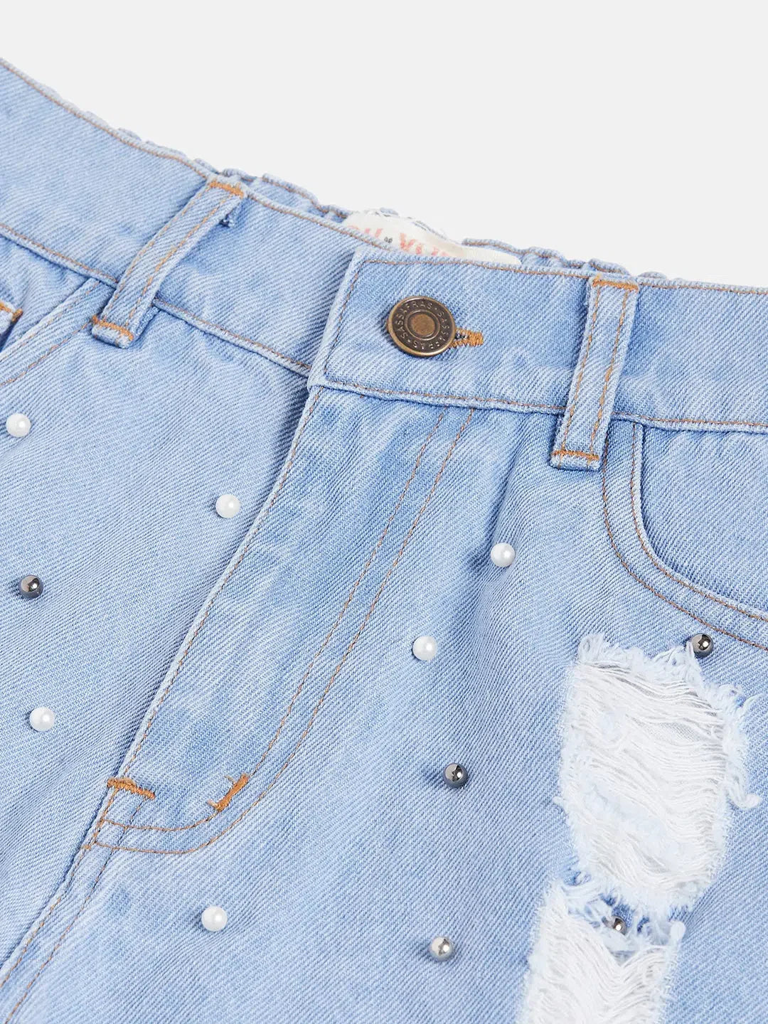 Girls Ice Blue Pearl Denim Shorts | Kids Clothing