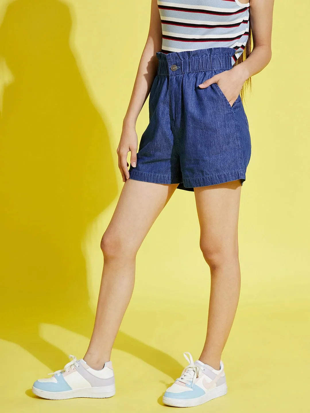 Blue Tencel Paper Bag Shorts - Girls Kids Clothing