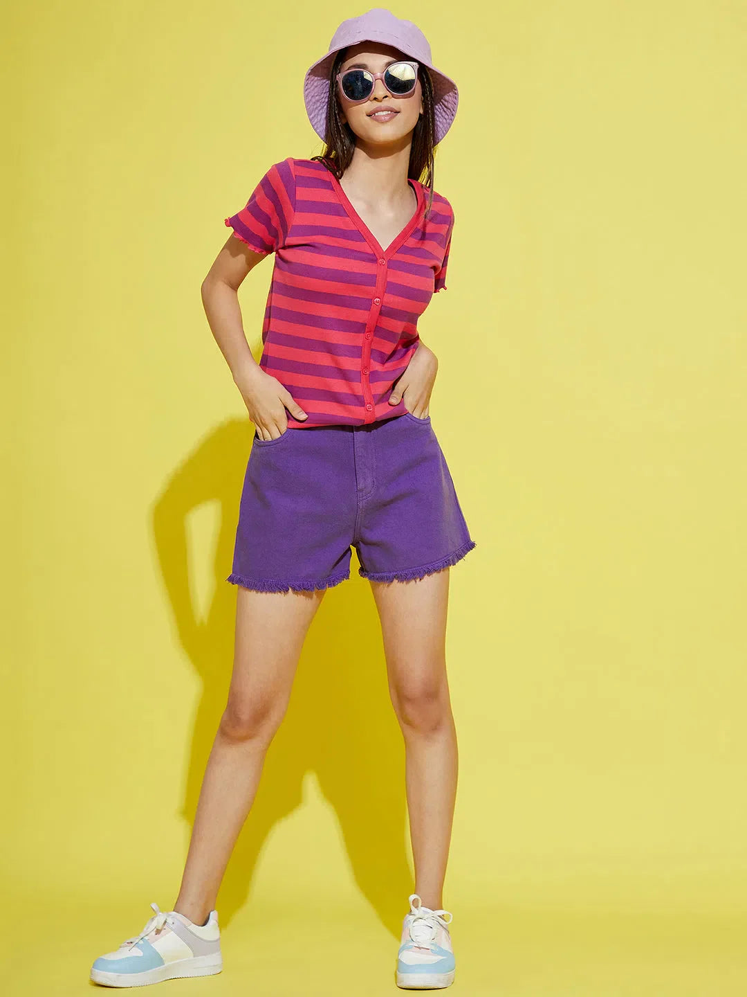 Girls Purple Denim Raw Hem Shorts - Kids Clothing