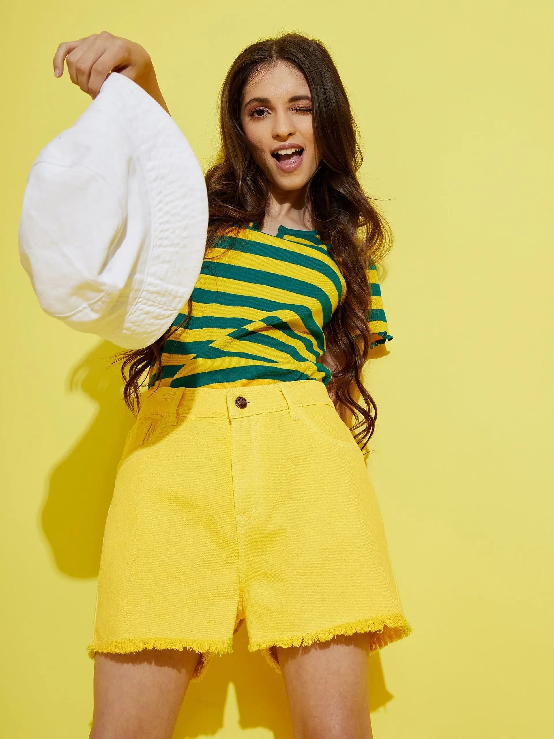 Mustard Denim Shorts for Girls - Raw Hem Kids Clothing