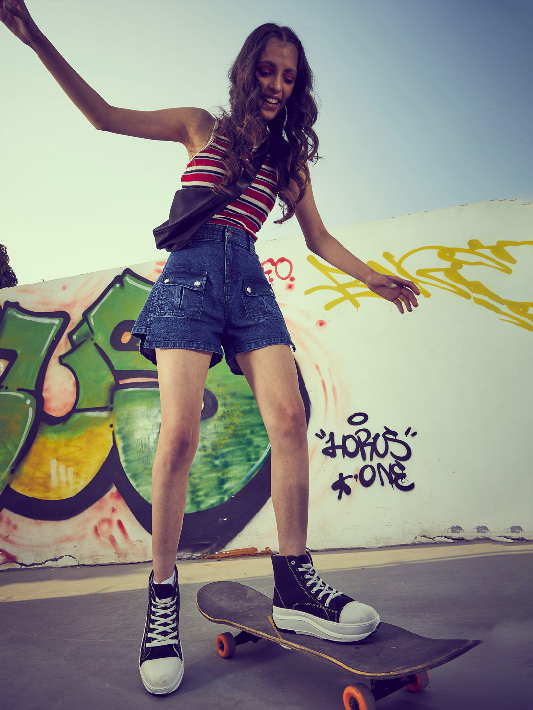 Girls Navy Front Patch Pocket Denim Shorts-NVSHOR90064