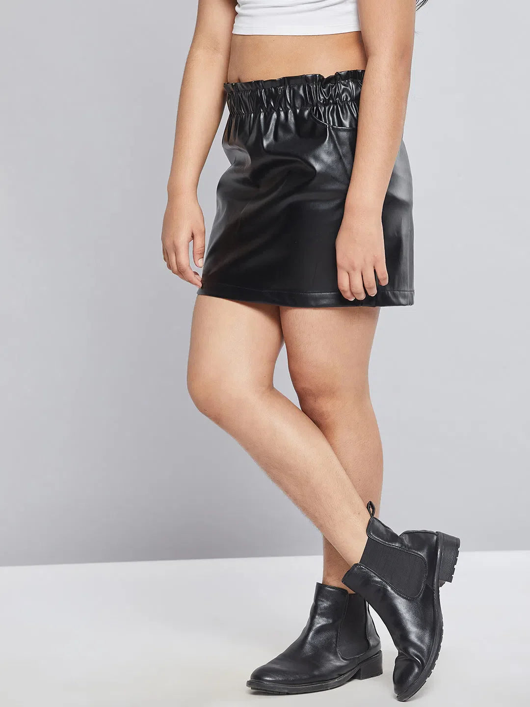 Girls Black PU Skirt - Kids Clothing, Paperbag Waist Style