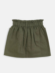 Girls Olive Twill Paperbag Waist Mini Skirt