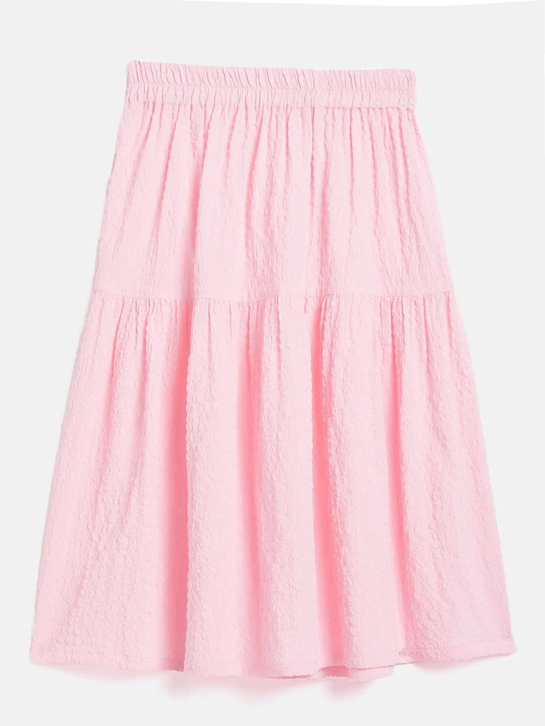 Girls Pink Seer Sucker Tiered Skirt