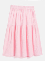 Girls Pink Seer Sucker Tiered Skirt