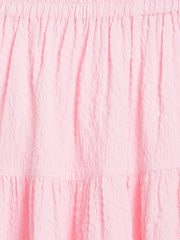 Girls Pink Seer Sucker Tiered Skirt