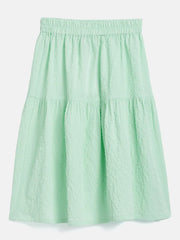 Girls Green Seer Sucker Tiered Skirt