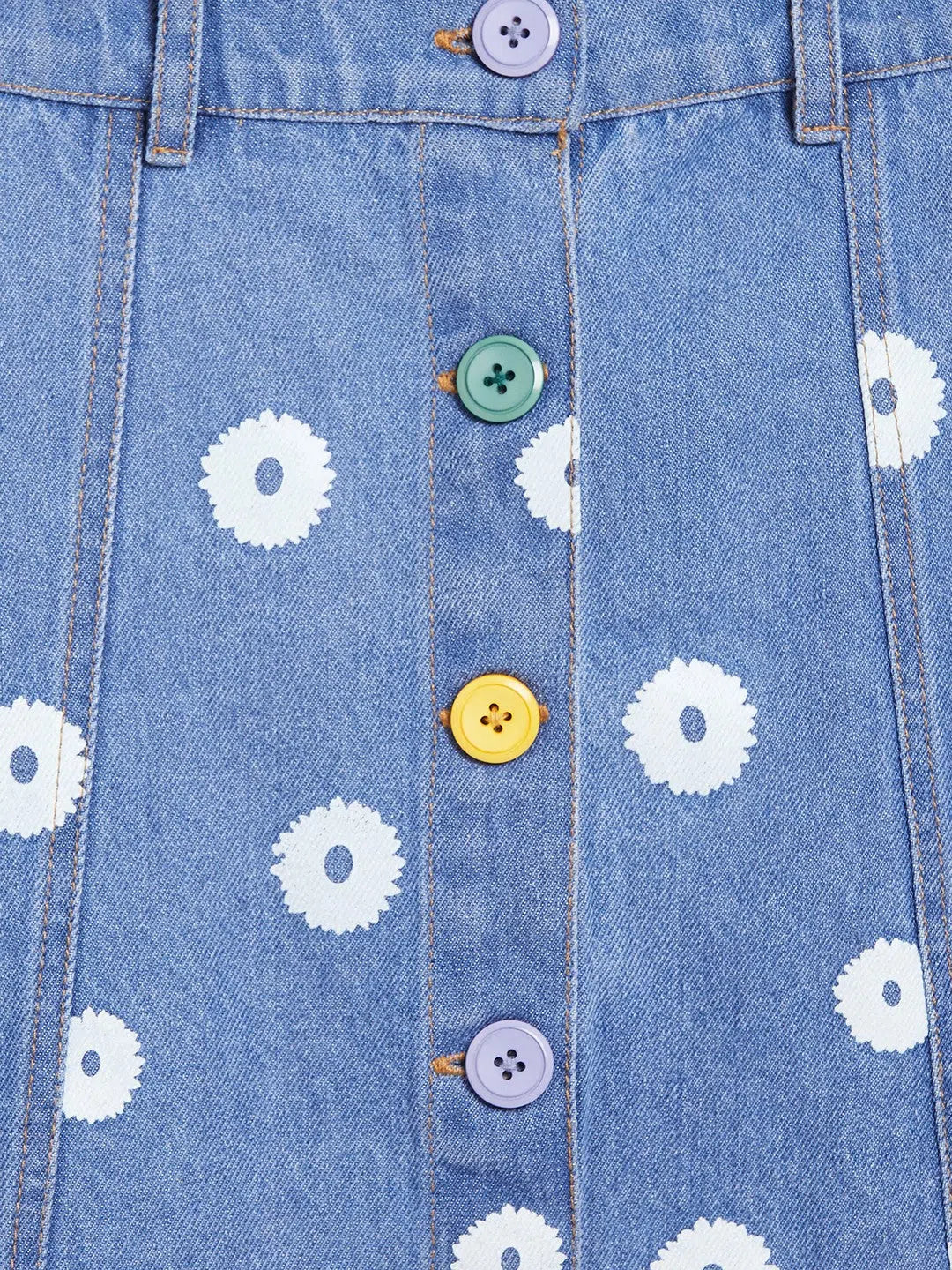 Girls Ice Blue Flower Print Denim Skirt | Kids Clothing