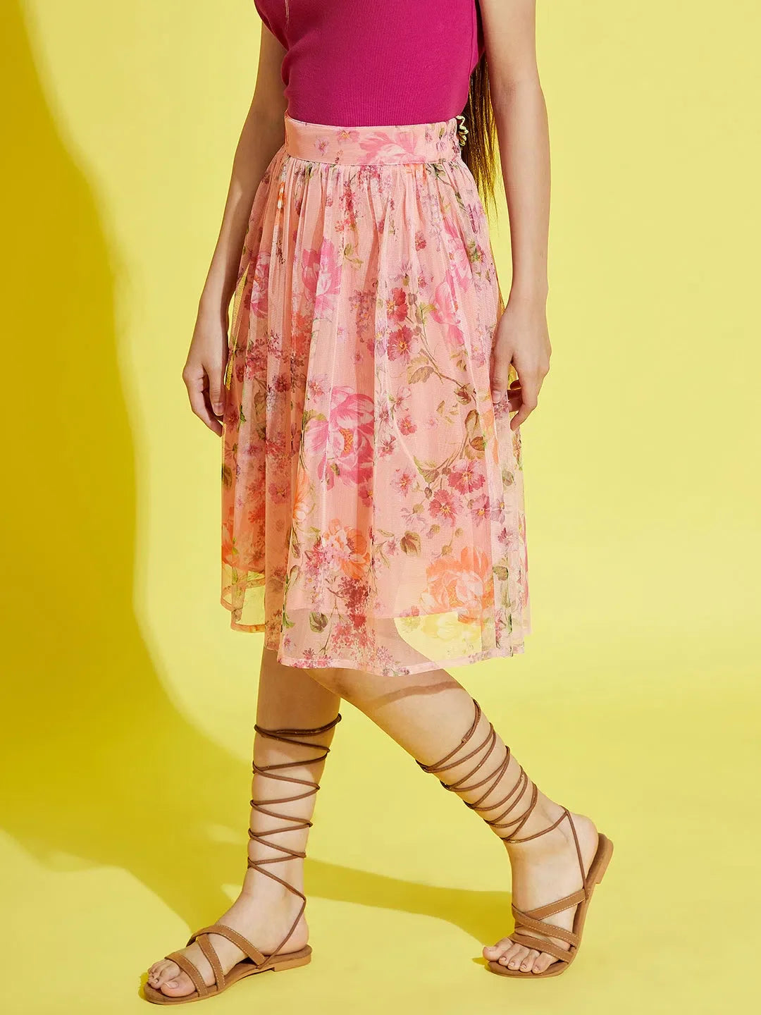 Girls Peach Floral Tulle Skirt - Perfect for Kids Dresses