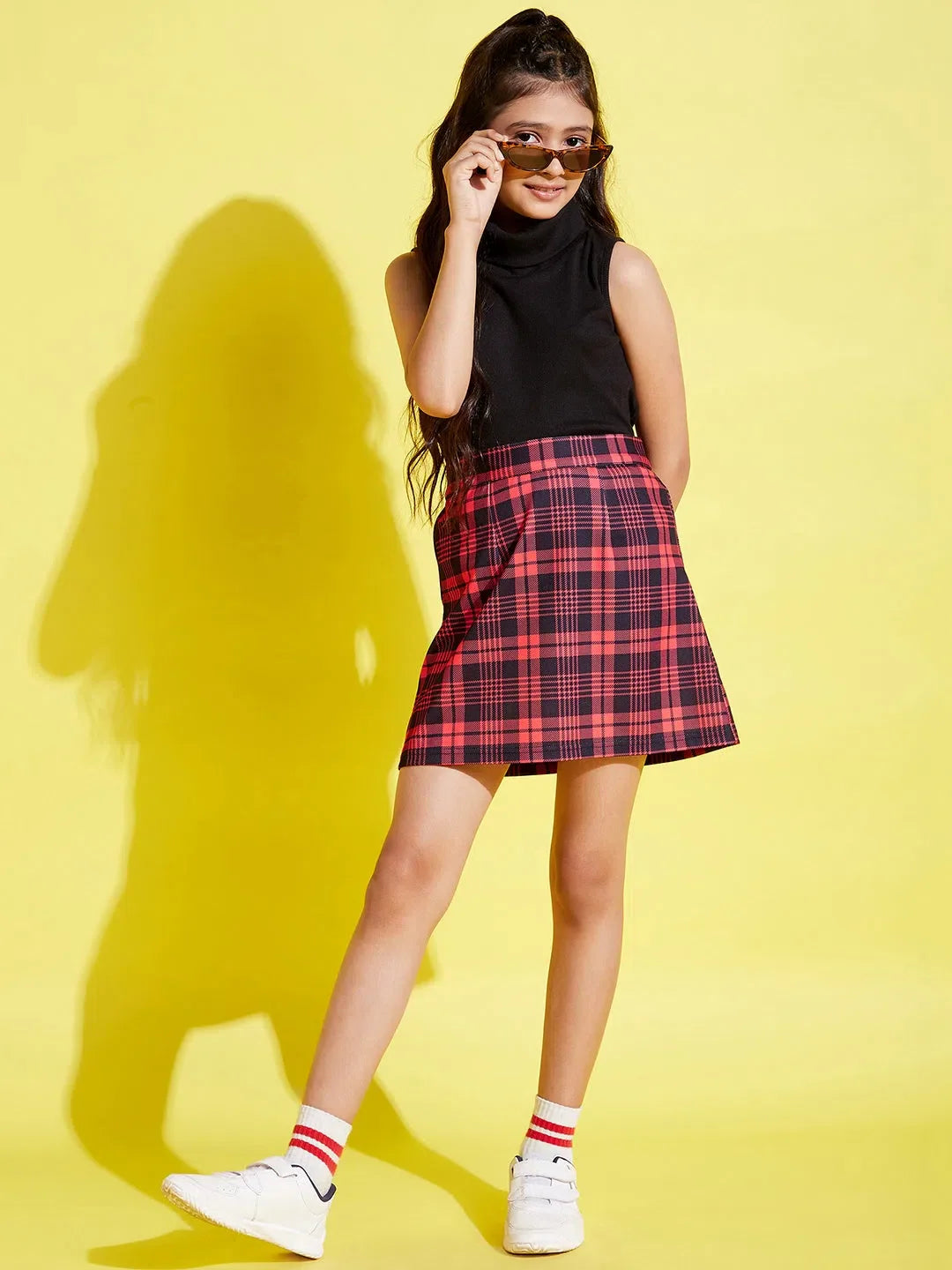 Girls Red & Black Check A-Line Skirt | Kids Clothing