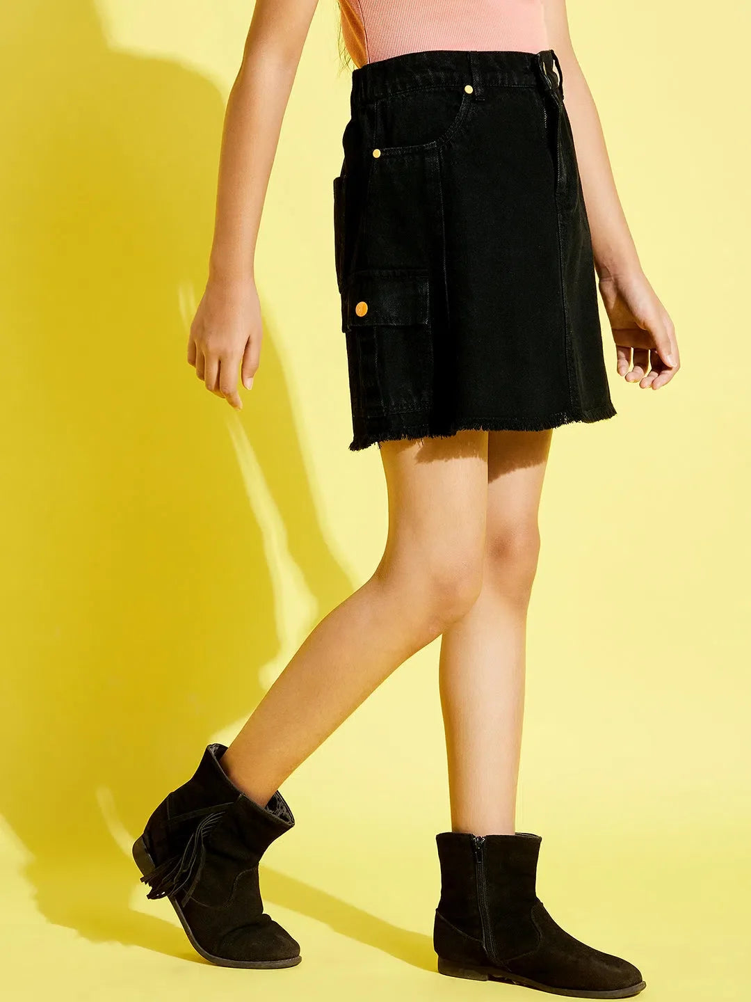 Girls Black Denim Mini Skirt with Pockets | Kids Clothing
