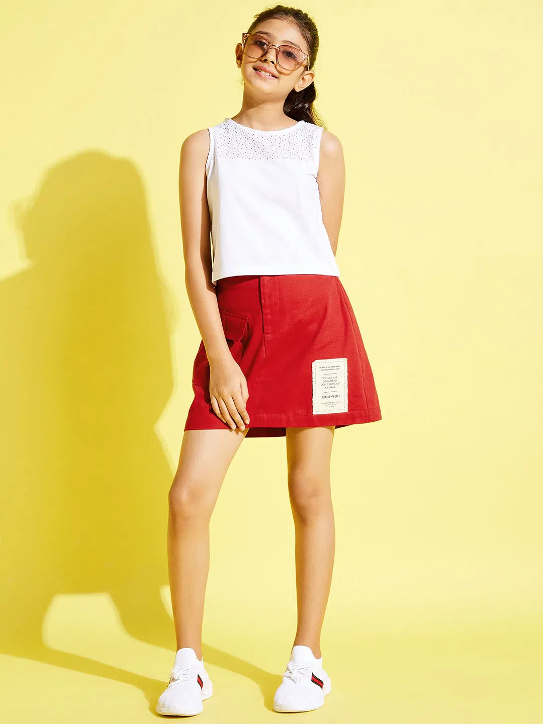Girls Red Twill Mini Skirt - Kids Clothing, Girls Dresses