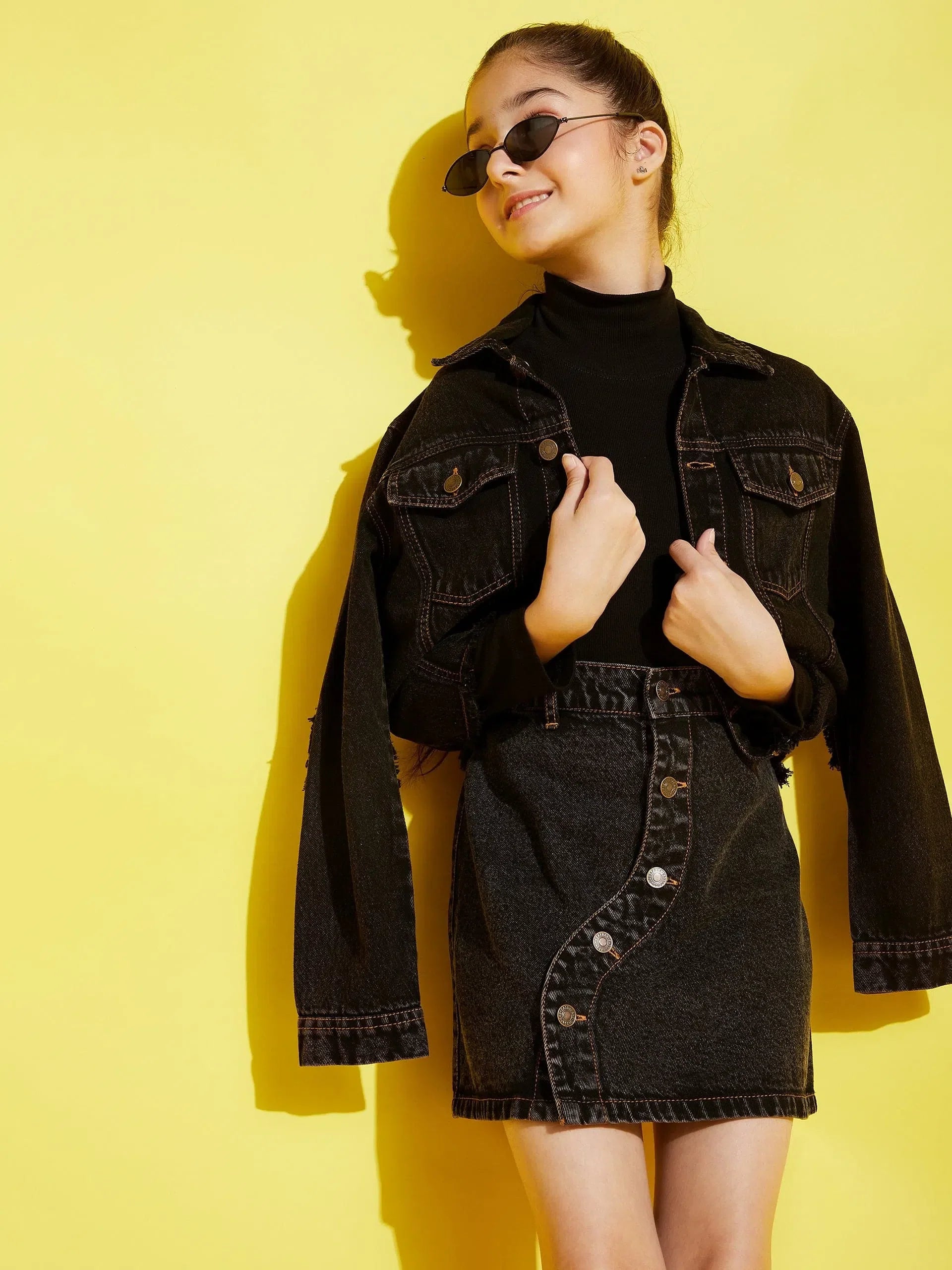 Black Acid Wash Mini Skirt - Trendy Kids Clothing for Girls