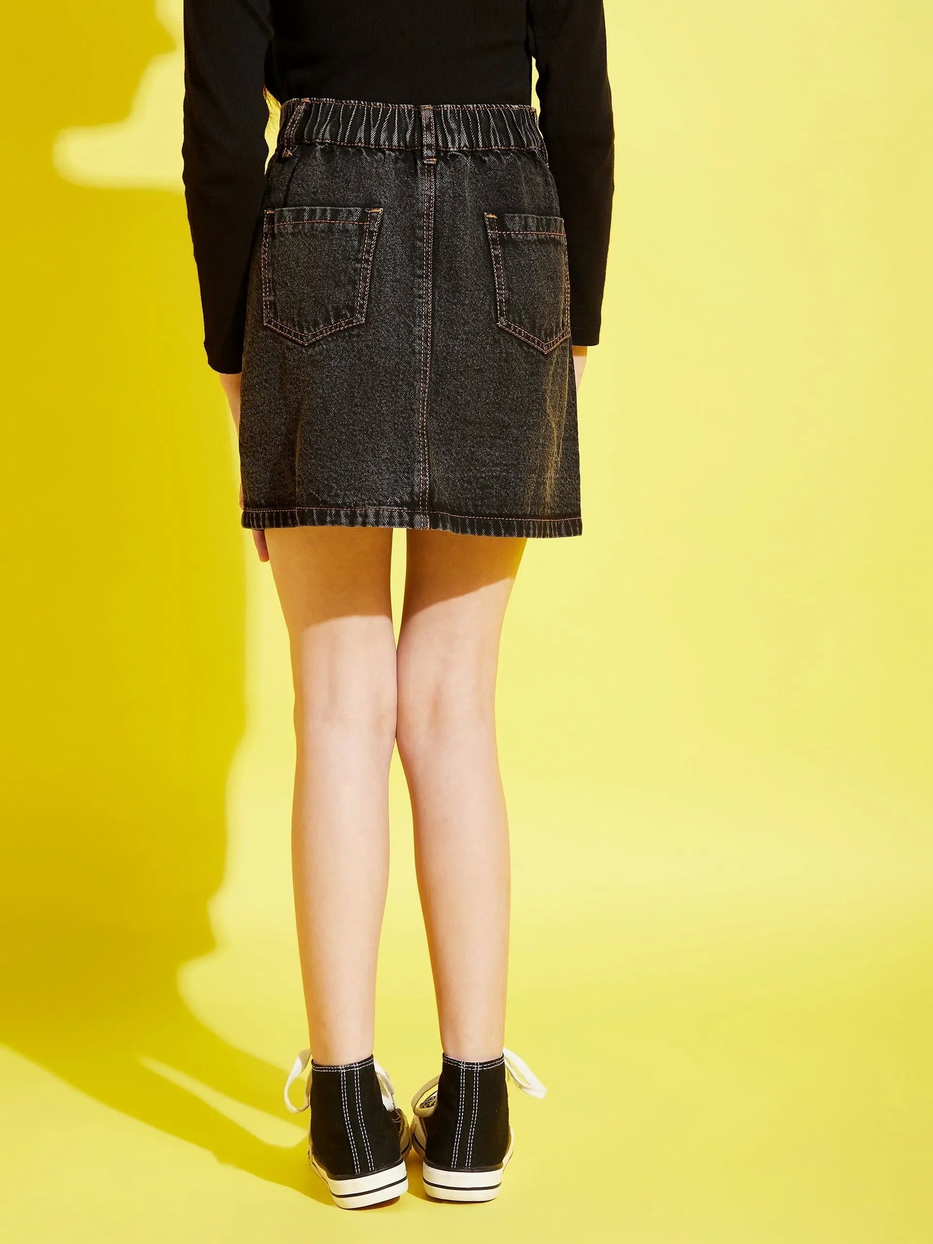 Black Acid Wash Mini Skirt - Trendy Kids Clothing for Girls