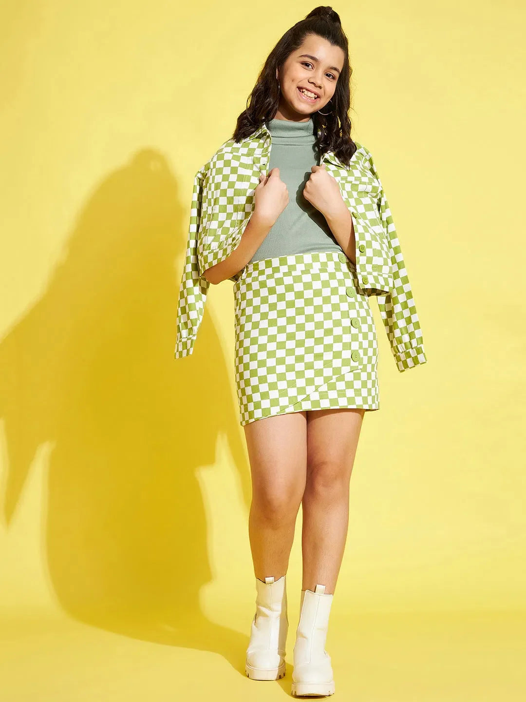 Girls Green Geometric Mini Skirt - Cute Kids Clothing Online