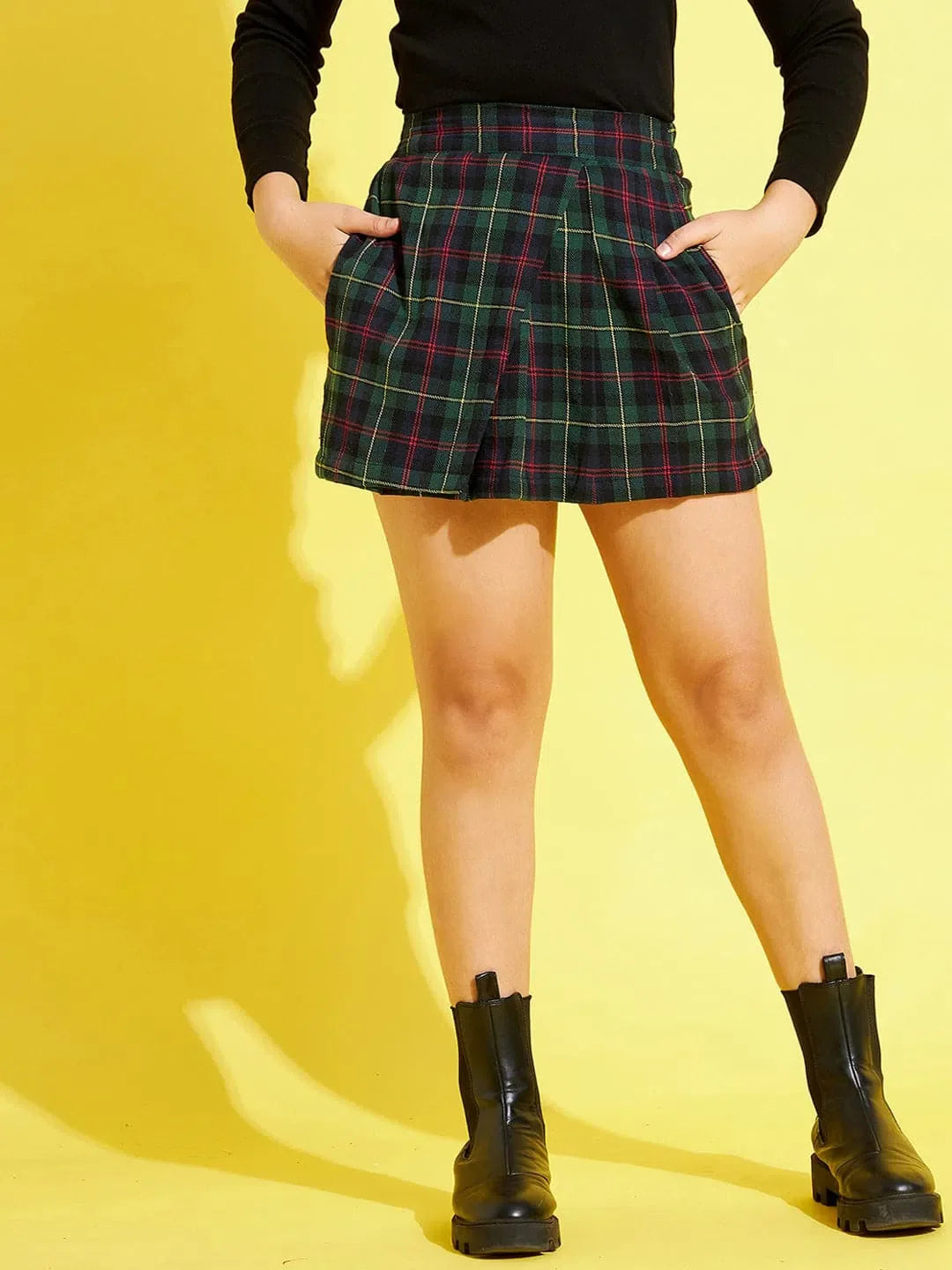 Girls Green & Yellow Check Wrap Skirt | Cute Kids Dresses