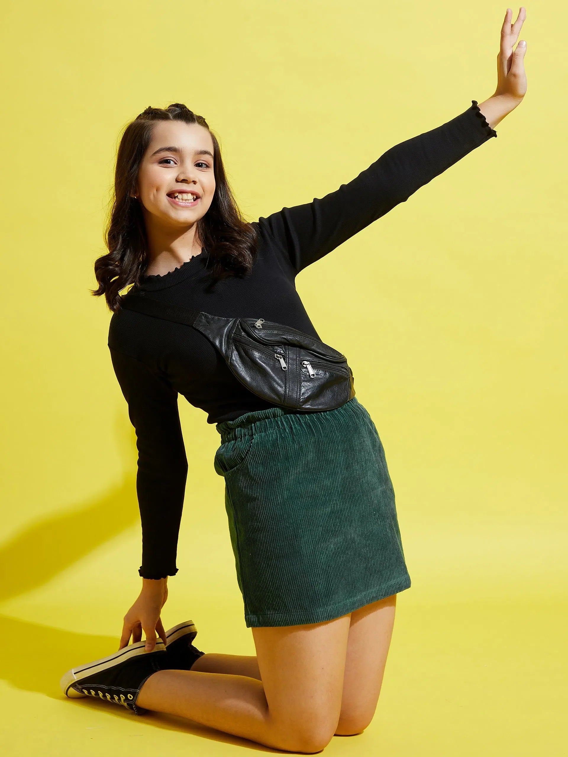 Green Corduroy Paper Bag Skirt for Girls | Kids Clothing