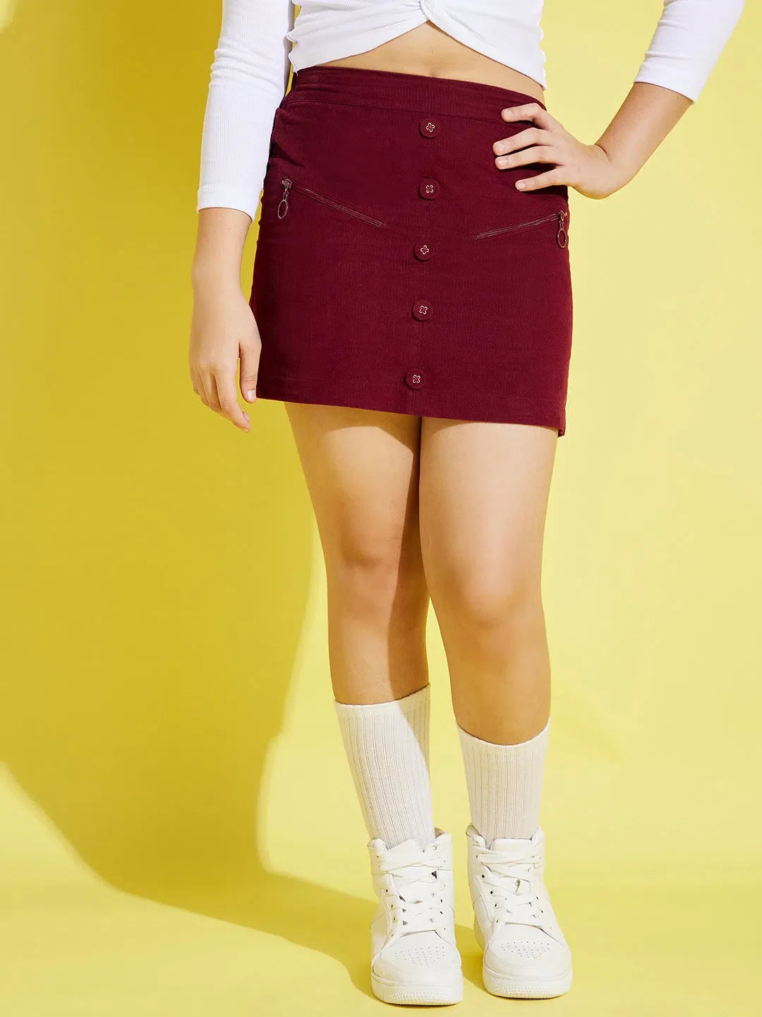 Girls Burgundy Corduroy Mini Skirt - Kids Clothing Boutique