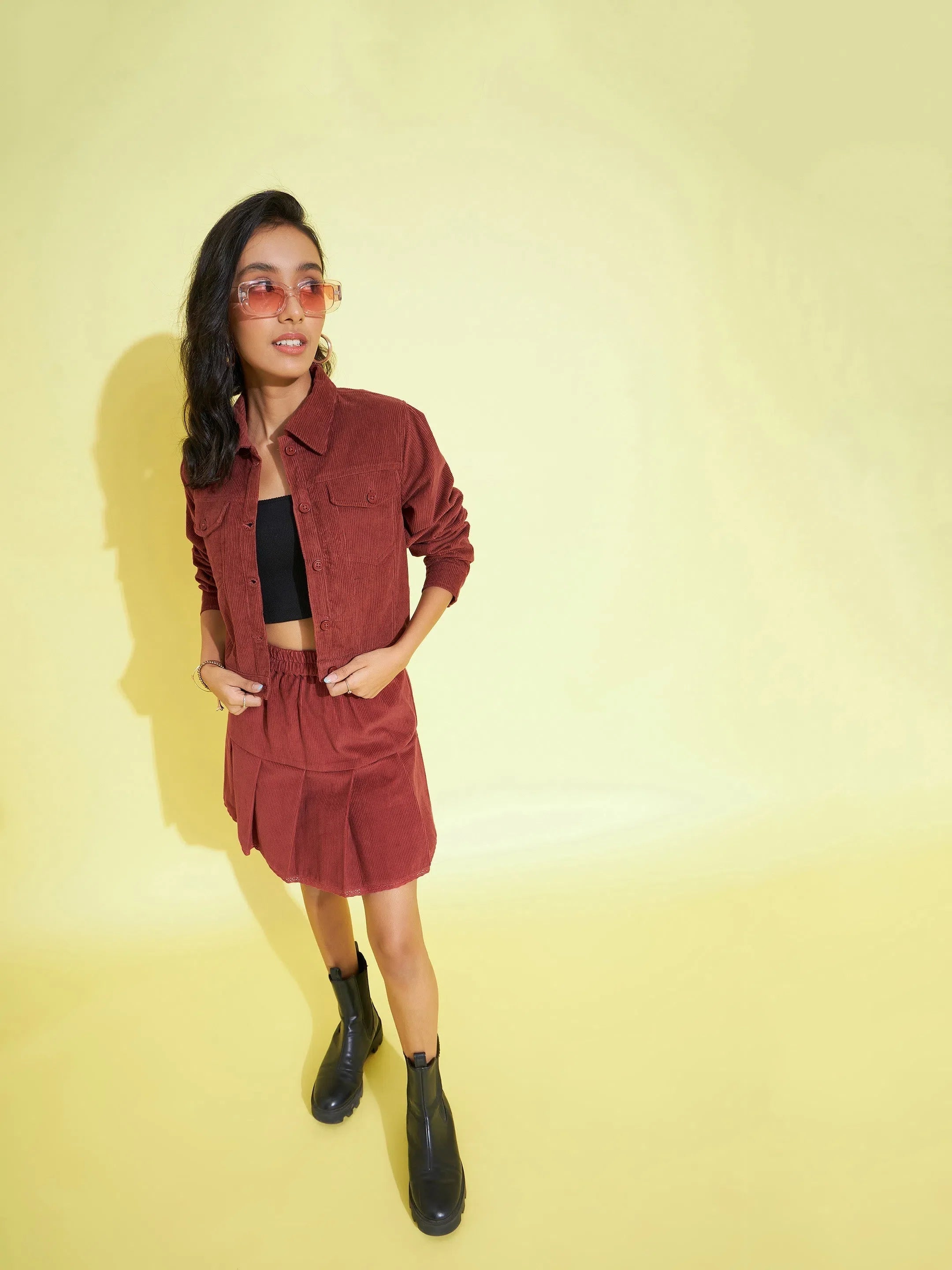 Girls Rust Corduroy Pleated Skirt - Kids Clothing, Girls Jeans